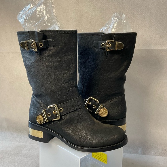 Vince Camuto Winchell Black Leather Women's Moto Boots Size 7.5 - Picture 2 of 16